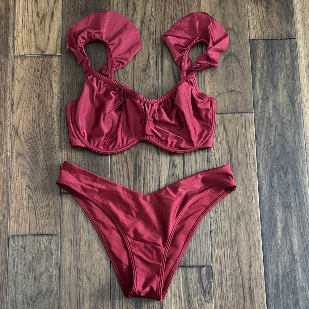 Abercrombie & Fitch Red Satin Bikini Set